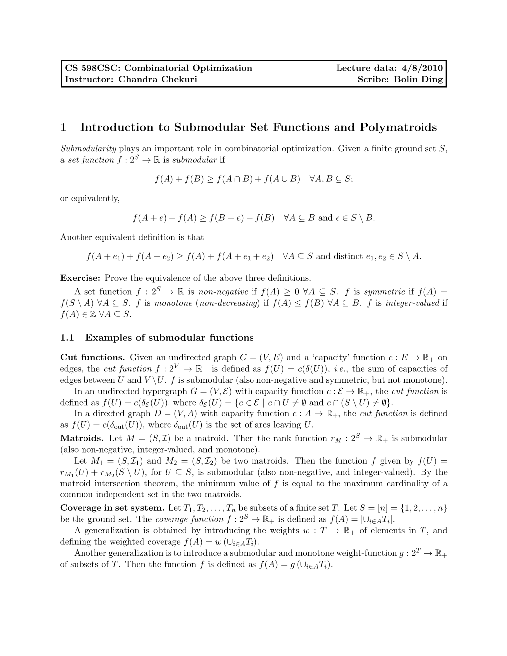 1 Introduction to Submodular Set Functions and Polymatroids