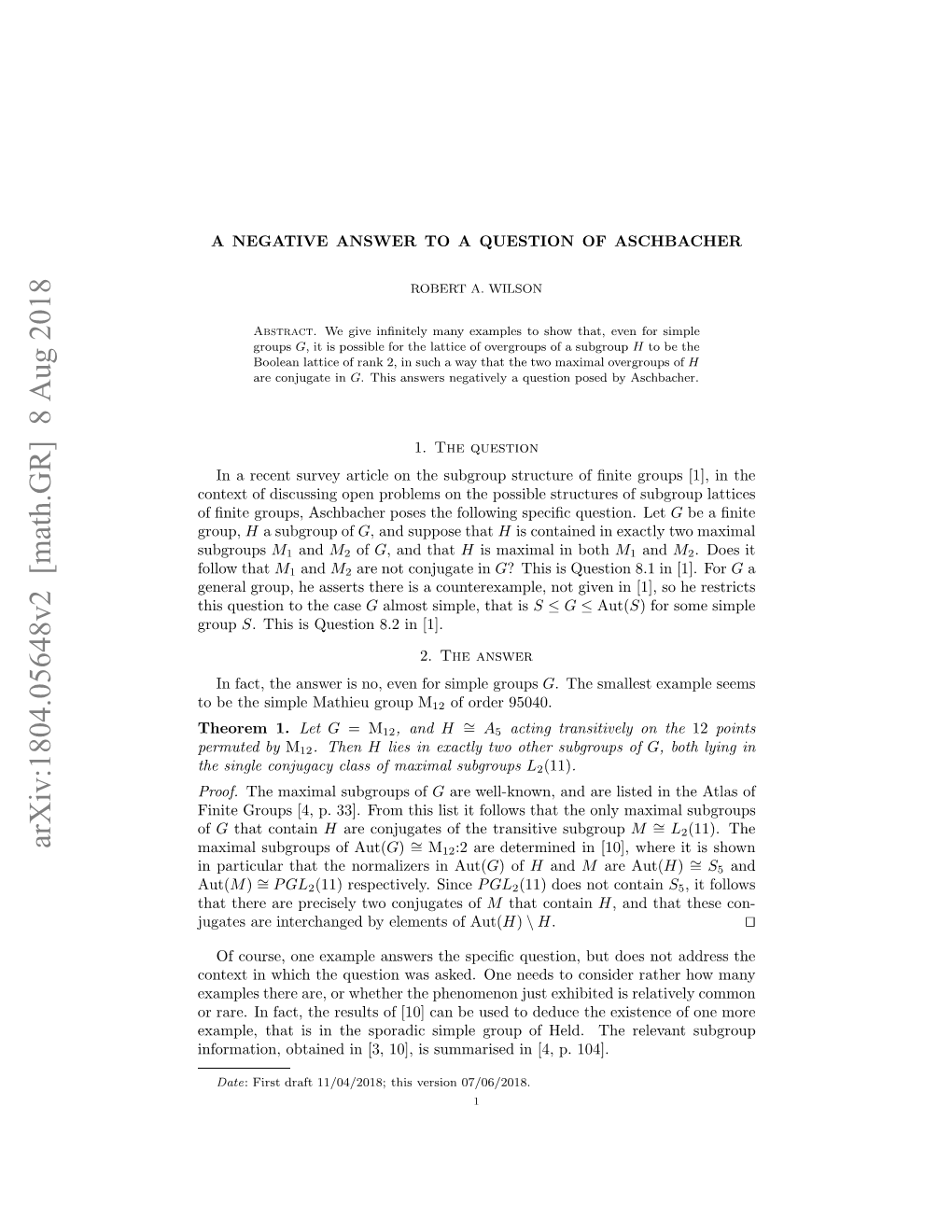 Arxiv:1804.05648V2 [Math.GR] 8 Aug 2018 Xml,Ta Si H Prdcsml Ru Fhl.Terlvn Sub Relevant the 104]