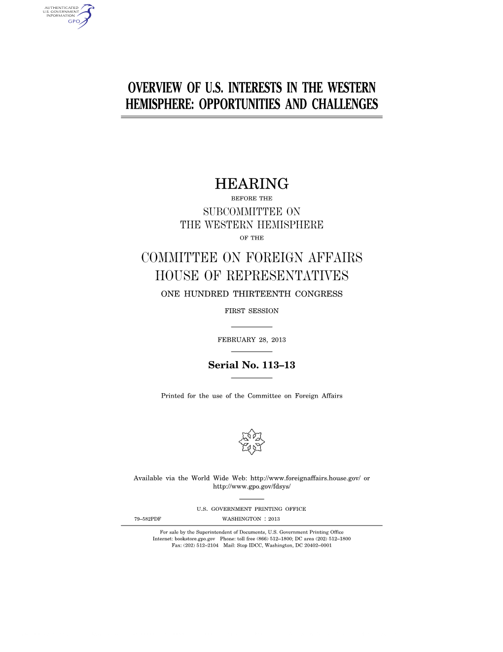 Overview of US Interests in the Western Hemisphere: Opportunities and Challenges