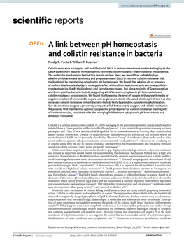 A Link Between Ph Homeostasis and Colistin Resistance in Bacteria Pradip R