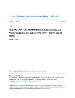 Medical Law: Text and Materials