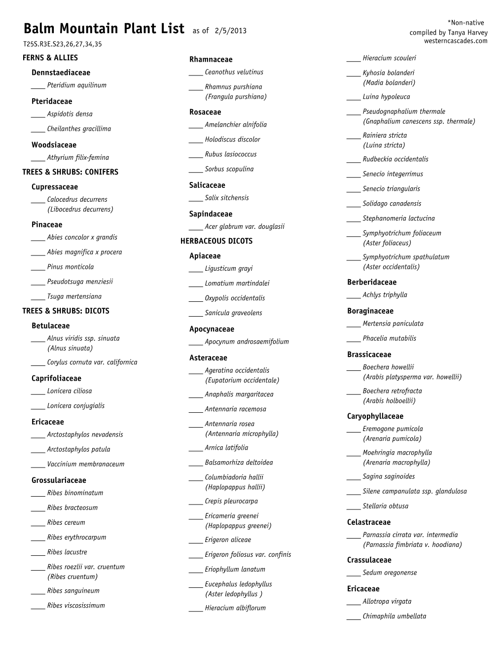 Plant List Balm Mountain