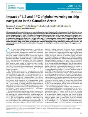 Impact of 1, 2 and 4 °C of Global Warming on Ship Navigation in the Canadian Arctic