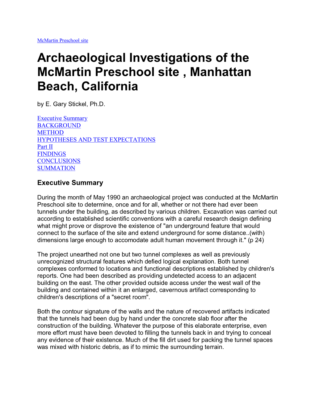 Archaeological Investigations of the Mcmartin Preschool Site E. Gary