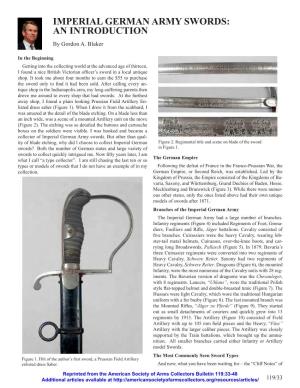 Imperial German Army Swords: an Introduction by Gordon A