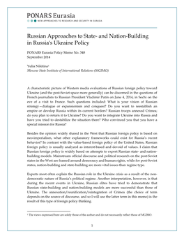 And Nation-Building in Russia's Ukraine Policy