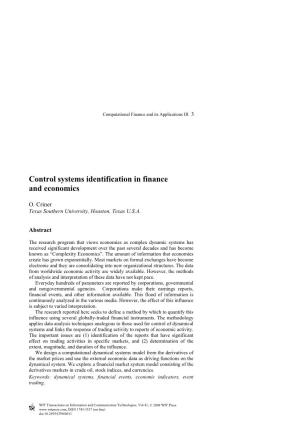 Control Systems Identification in Finance and Economics