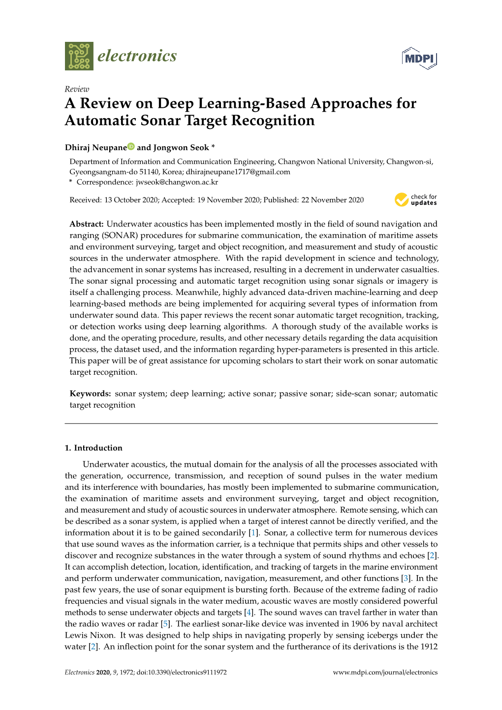 A Review on Deep Learning-Based Approaches for Automatic Sonar Target Recognition