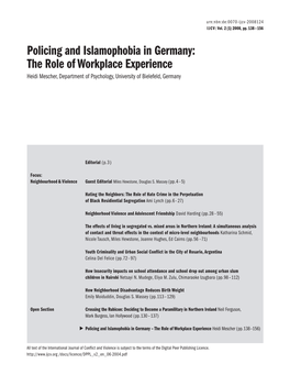 Policing and Islamophobia in Germany: the Role of Workplace Experience Heidi Mescher, Department of Psychology, University of Bielefeld, Germany