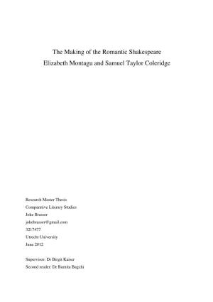 The Making of the Romantic Shakespeare Elizabeth Montagu and Samuel Taylor Coleridge