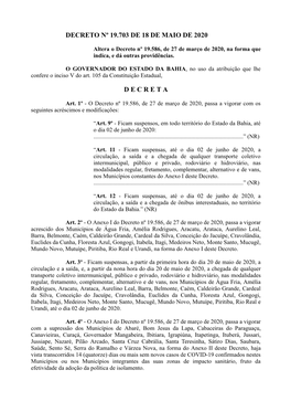 Decreto Nº 19.703 De 18 De Maio De 2020 Decreta