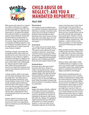 Child Abuse Or Neglect: Are You a Mandated Reporter? March 2008