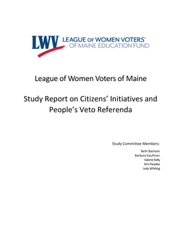 League of Women Voters of Maine Study Report on Citizens' Initiatives