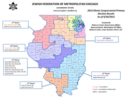 JEWISH FEDERATION of METROPOLITAN CHICAGO GOVERNMENT AFFAIRS • Gov@Juf.Org 2012 Illinois Congressional Primary Election Results As of 4/20/2012