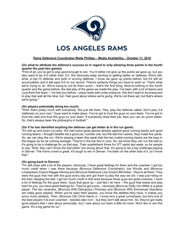 Rams Defensive Coordinator Wade Phillips – Media Availability – October 11, 2018 (On What to Attribute the Defense's Success