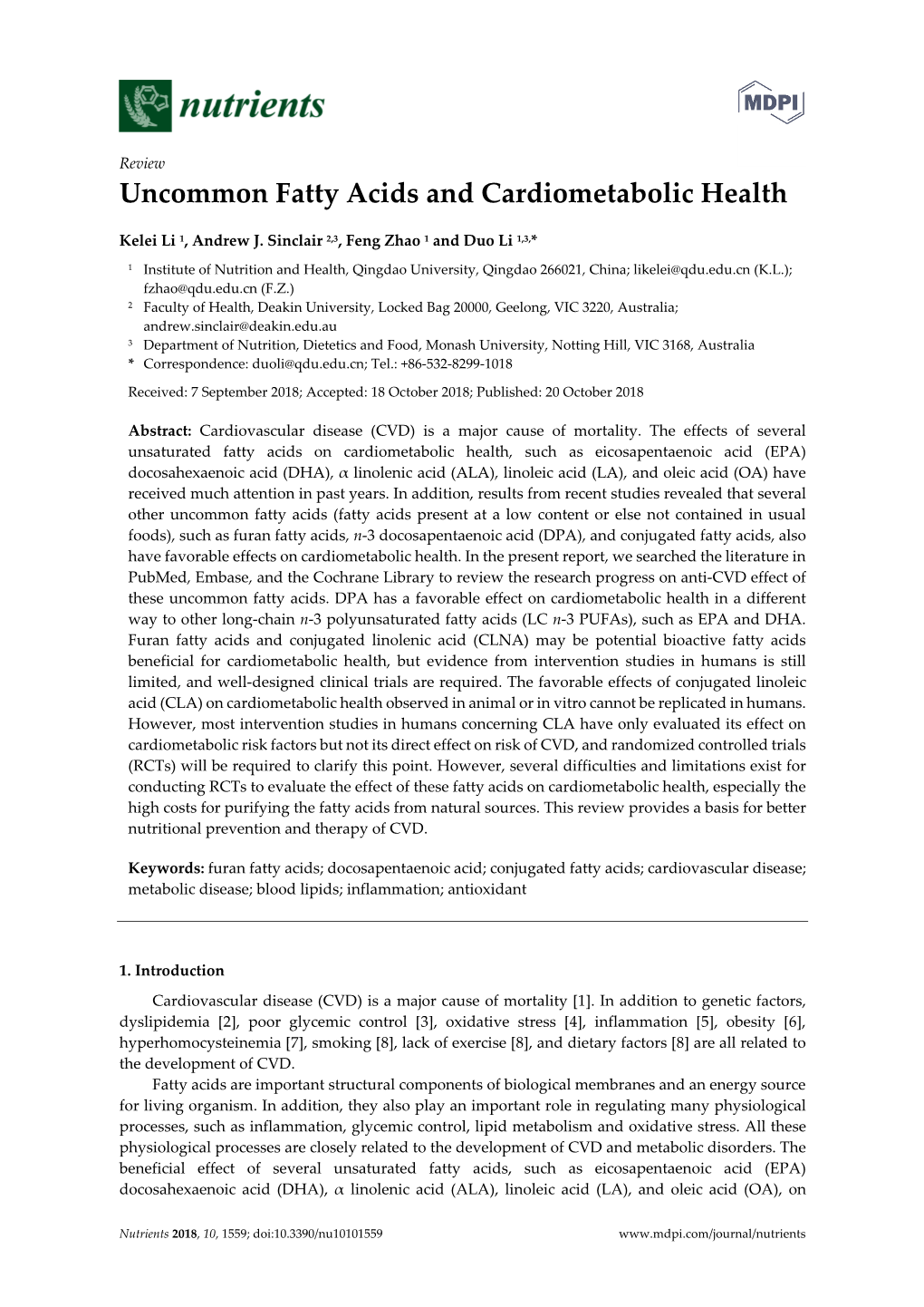 Uncommon Fatty Acids and Cardiometabolic Health