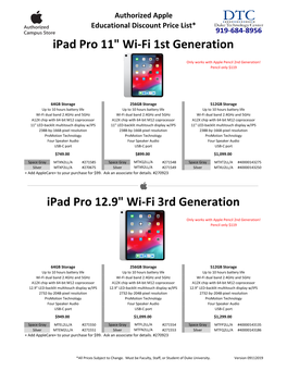 Ipad Pro 11" Wi-Fi 1St Generation Ipad