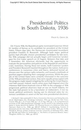 Presidential Politics in South Dakota, 1936