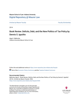 Book Review. Deficits, Debt, and the New Politics of Tax Policy by Dennis S