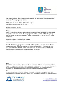 Provisionally Pregnant: Uncertainty and Interpretive Work in Accounts of Home Pregnancy Testing