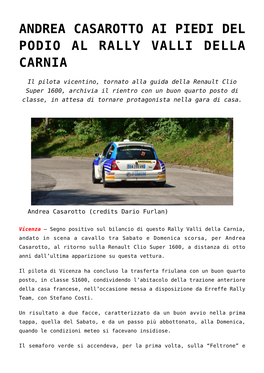 Andrea Casarotto Ai Piedi Del Podio Al Rally Valli Della Carnia