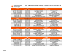 2020-21 Turkish Airlines Euroleague Regular Season Calendar