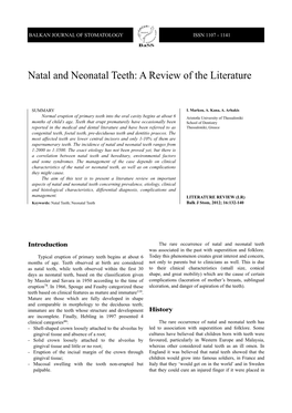 Natal and Neonatal Teeth: a Review of the Literature