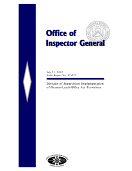 Division of Supervision Implementation of Gramm-Leach-Bliley Act Provisions CONTENTS