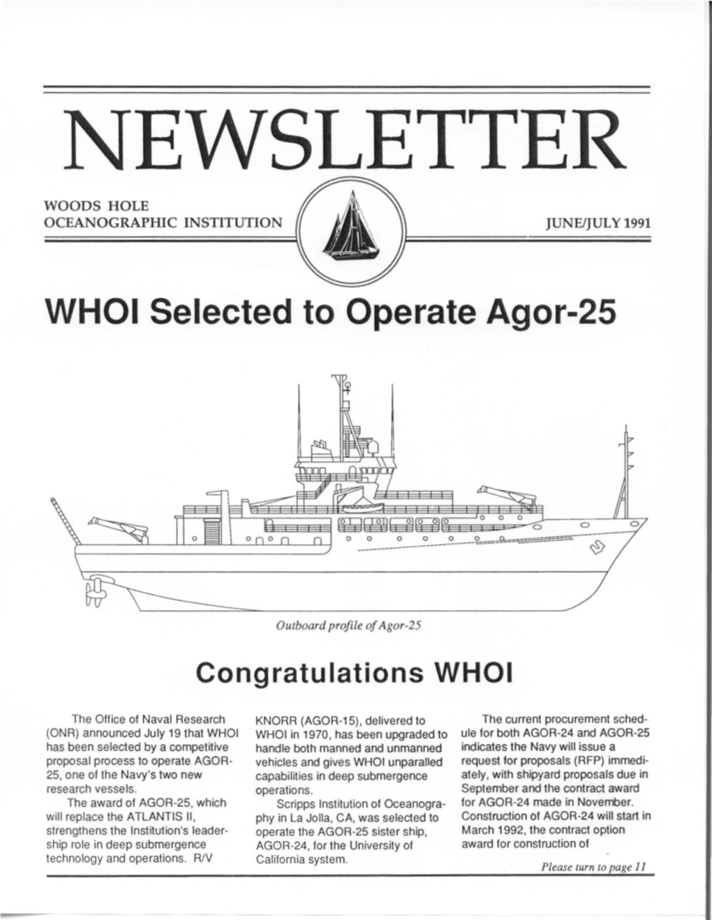 WHOI Selected to Operate Agor-25
