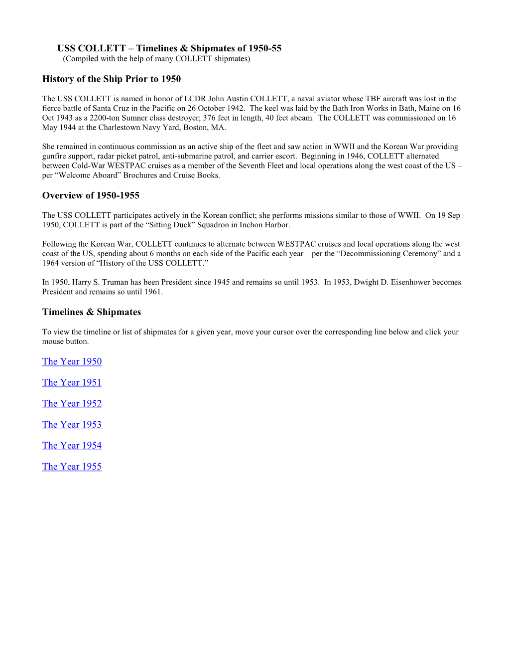 Timelines & Shipmates of 1950-1955