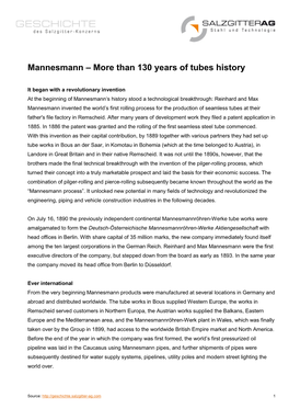 Mannesmann – More Than 130 Years of Tubes History