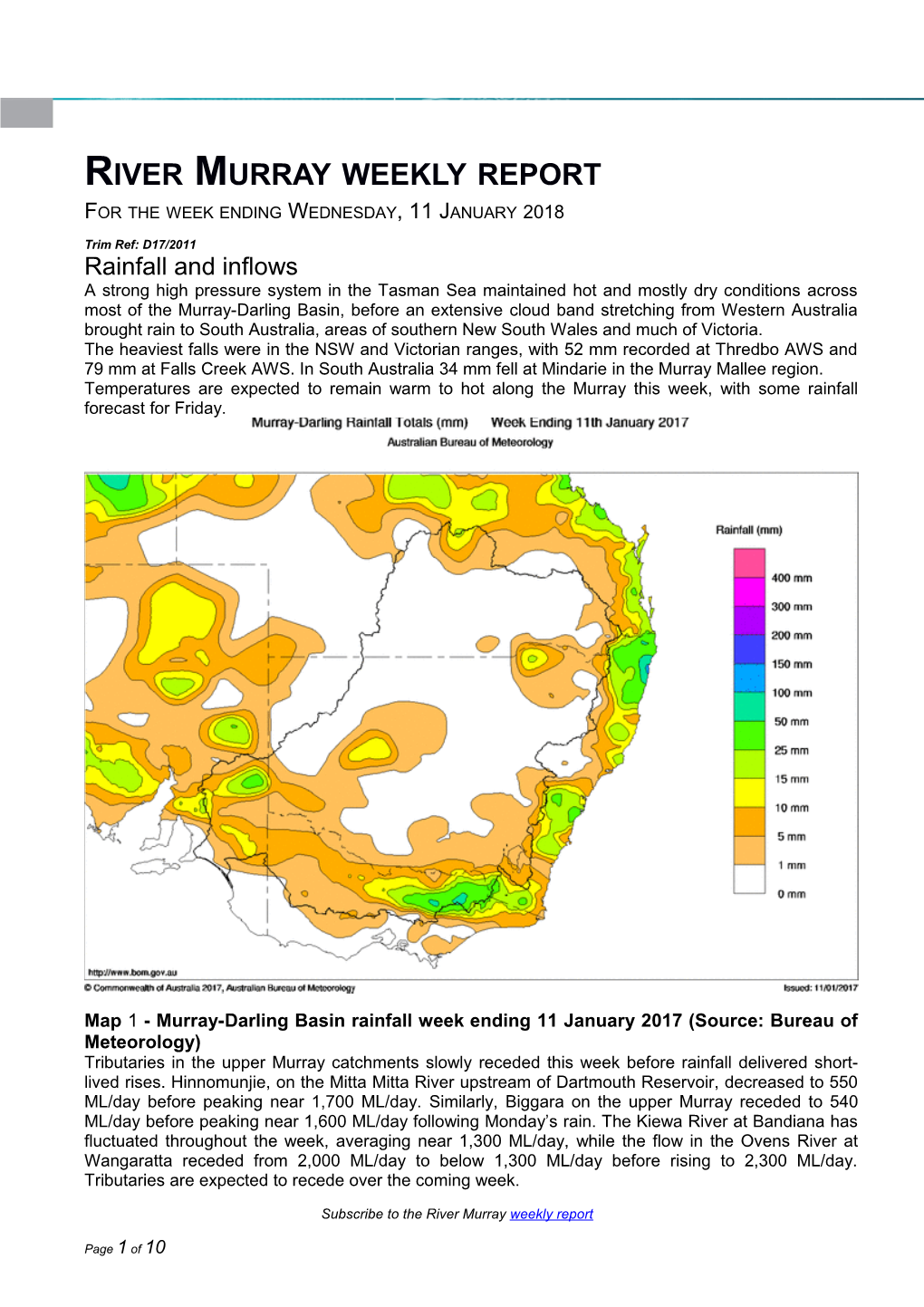 River Murray Operations Weekly Report 11 January 2017