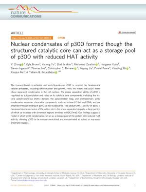 Nuclear Condensates of P300 Formed Though the Structured Catalytic Core Can Act As a Storage Pool of P300 with Reduced HAT Activity