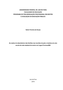 Universidade Federal De Juiz De Fora Faculdade De Educação Programa De Pós-Graduação Profissional Em Gestão E Avaliação Da Educação Pública