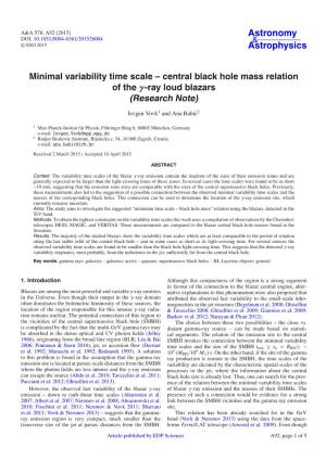 Minimal Variability Time Scale – Central Black Hole Mass Relation of the Γ-Ray Loud Blazars (Research Note)