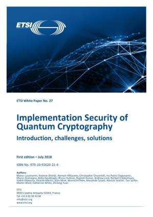 ETSI White Paper on Implementation Security of Quantum Cryptography