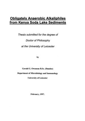 Obliqatelv Anaerobic Alkaliphiles from Kenya Soda Lake Sediments