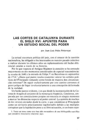LAS CORTES DE CATALUNYA DURANTE EL Slglo XVI: APUNTES PARA UN ESTUDIO SOCIAL DEL PODER