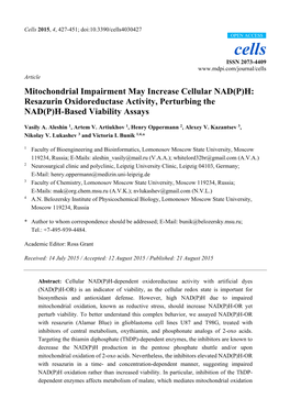 H: Resazurin Oxidoreductase Activity, Perturbing the NAD(P)H-Based Viability Assays