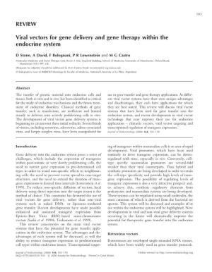 REVIEW Viral Vectors for Gene Delivery and Gene Therapy Within the Endocrine System