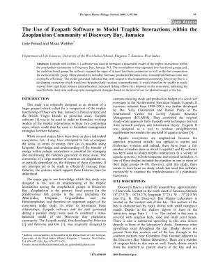 The Use of Ecopath Software to Model Trophic Interactions Within the Zooplankton Community of Discovery Bay, Jamaica Gale Persad and Mona Webber*