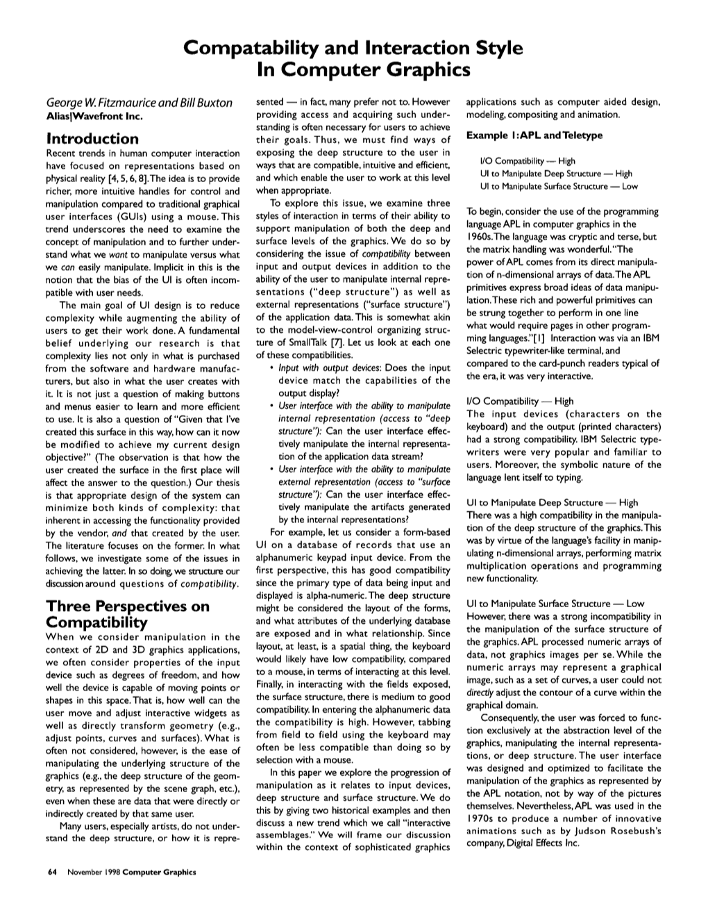 Compatability and Interaction Style in Computer Graphics