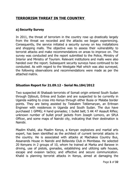 TERRORISM THREAT in the COUNTRY A) Security Survey