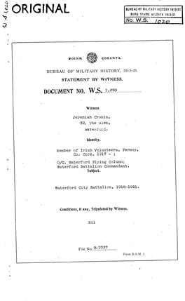 Bureau of Military History, 1913-21. Statement By