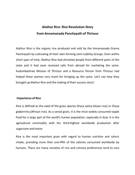 Alathur Rice: Rice Revolution Story from Annamanada Panchayath of Thrissur