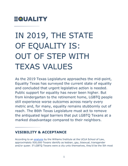 In 2019, the State of Equality Is: out of Step with Texas Values