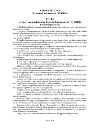 COMPETITIONS Hand-To-Hand Combat (RUKBO) RULES of Sports