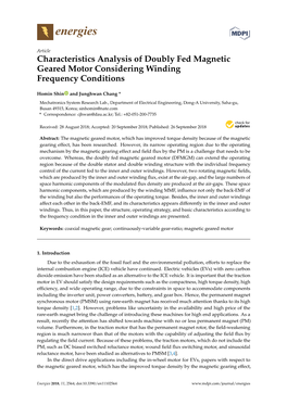 Characteristics Analysis of Doubly Fed Magnetic Geared Motor Considering Winding Frequency Conditions