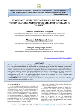 Economic Efficiency of Resource-Saving Technologies and Cotton Yield of Andijаn-36 Variety