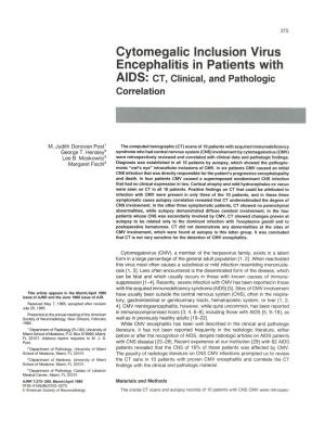 Cytomegalic Inclusion Virus Encephalitis in Patients with AIDS: CT, Clinical, and Pathologic Correlation